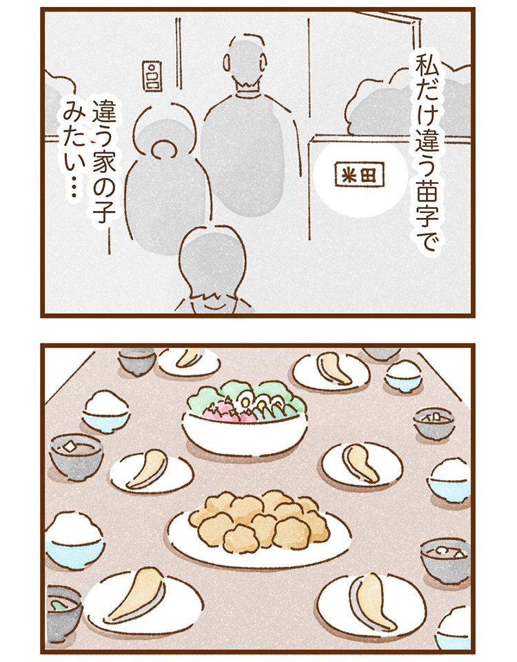 米田さんの実体験を漫画化したコミックエッセイ『私の人生を食べる母』（KADOKAWA）より「エピソード1：苗字が違う子」