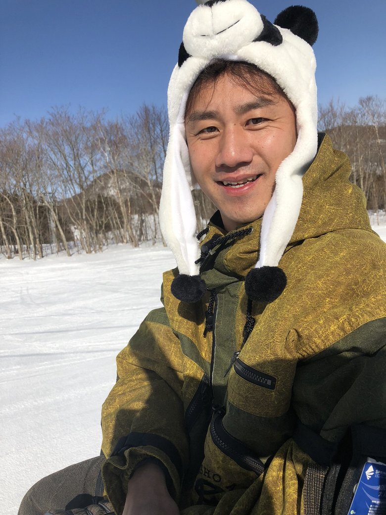 パンダの帽子をかぶってスキーをしたときの一枚。いい笑顔！