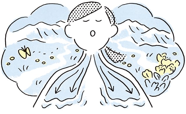 上半身がアルプスのようになるイメージ