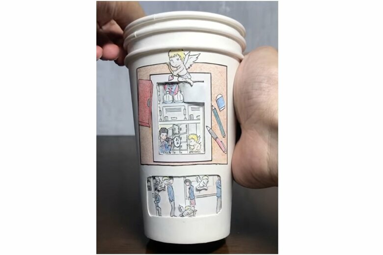 「バレンタイン 紙コップ漫画」のドアの仕掛け