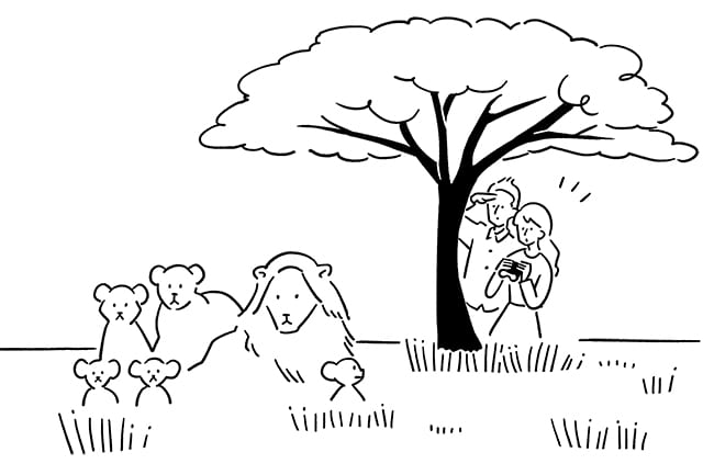 野生動物が理想の家族と説明するイラスト