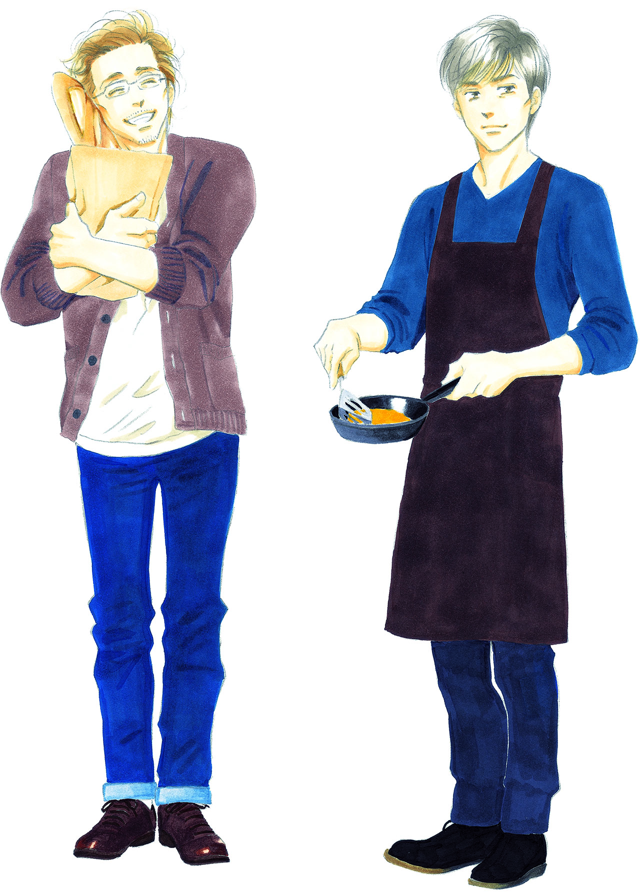 『きょう何作る? 食材別 登場全メニュー逆引きBOOK』掲載のイラスト集より「モーニング2019年23号表紙」のケンジとシロさん
