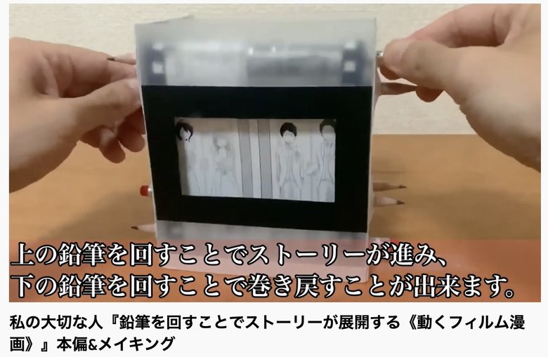 鉛筆をくるくる回すフィルム漫画