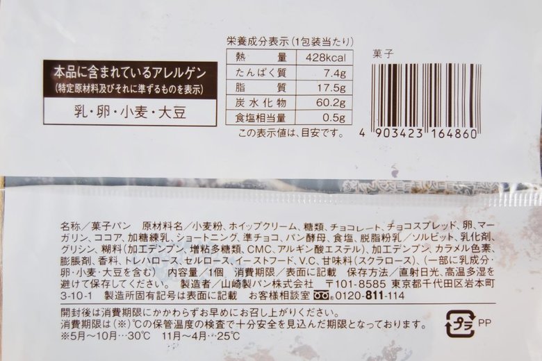 ローソンの人気パン「黒いメロンパン」の成分画像