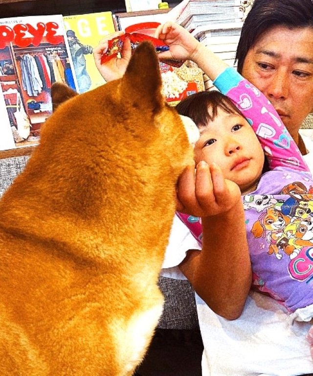 愛犬の三九と一緒の尾形さんとさくらちゃん