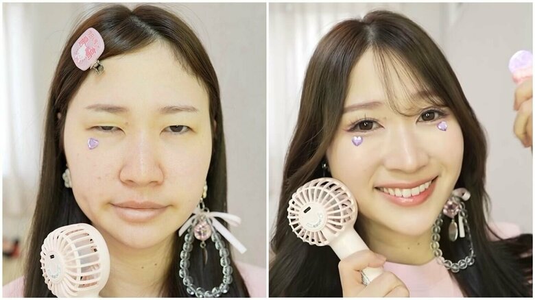 まるで別人！左がメイク前、右がメイク後