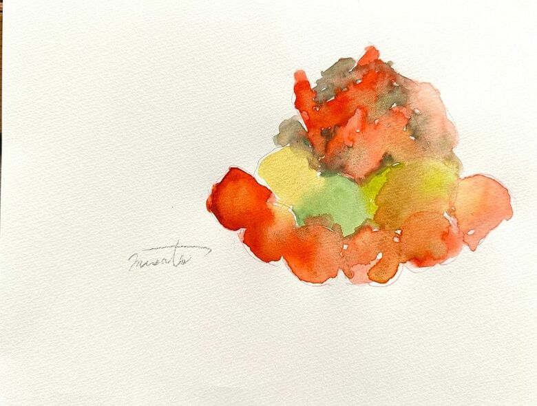 石を使って描いた帽子のアート