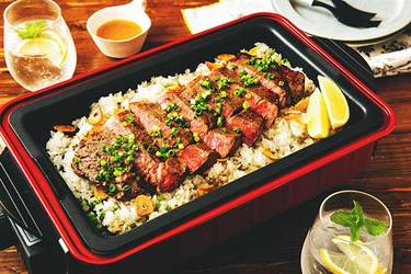 ホットプレートでガーリックライス「ステーキ肉をやわらかくするには!?」