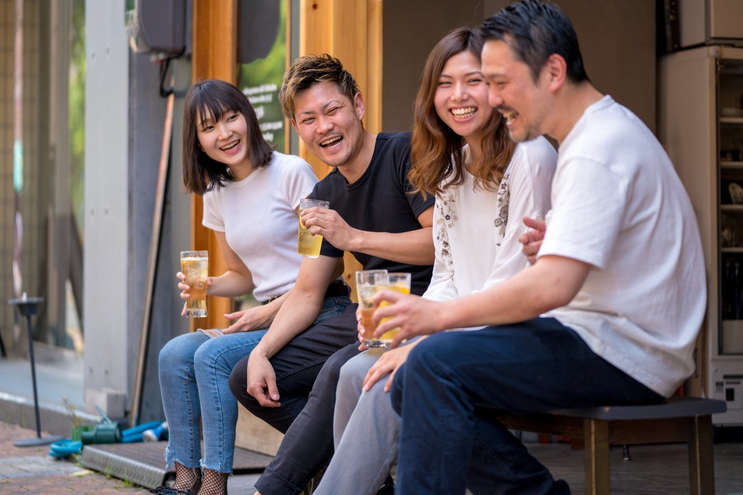 Group of friends drinking together