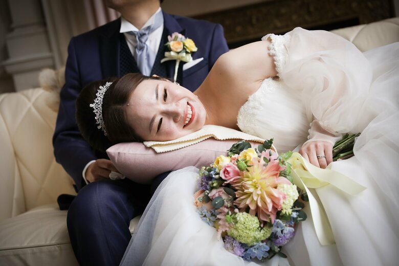 結婚式では夫に膝枕をしてもらい休憩した時間も