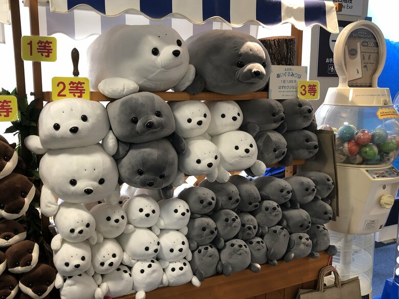 思わず抱きしめたくなるアザラシのぬいぐるみも