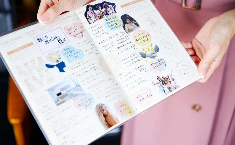 夢や目標を書き込んだ手帳。「推しは推せる時に推せ」の名言も