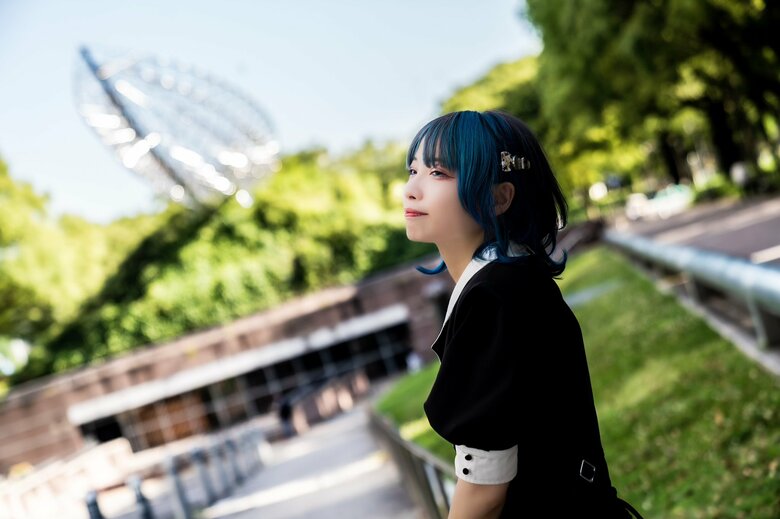 まりえ（42）名古屋での公演に行った際、名古屋市の久屋公園で撮影