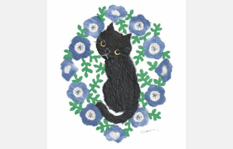 ポストカードにも使われている「クロネコとネモフィラ」の絵柄