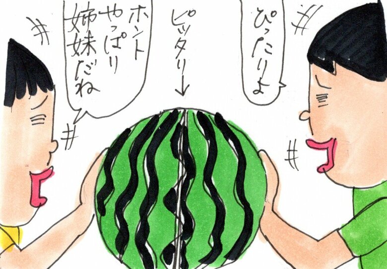 姉妹ふたりで住んでいた頃、それぞれ半分ずつ買ってきたスイカを合わせてみたらピッタリだったエピソード「姉妹の不思議　スイカ事件」より