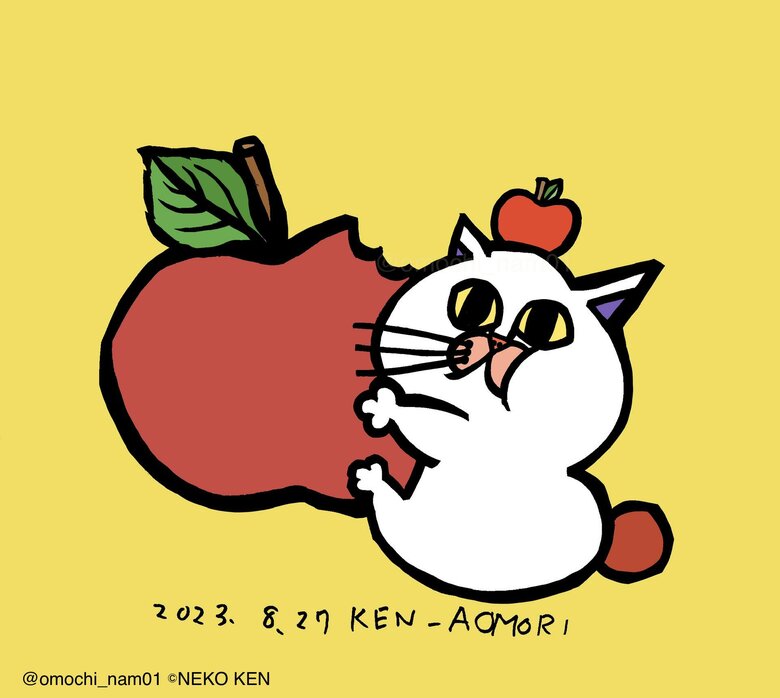 りんごの生産量が日本一の青森県！！ りんごネコだよ～！！（なみそさんのXの投稿より）