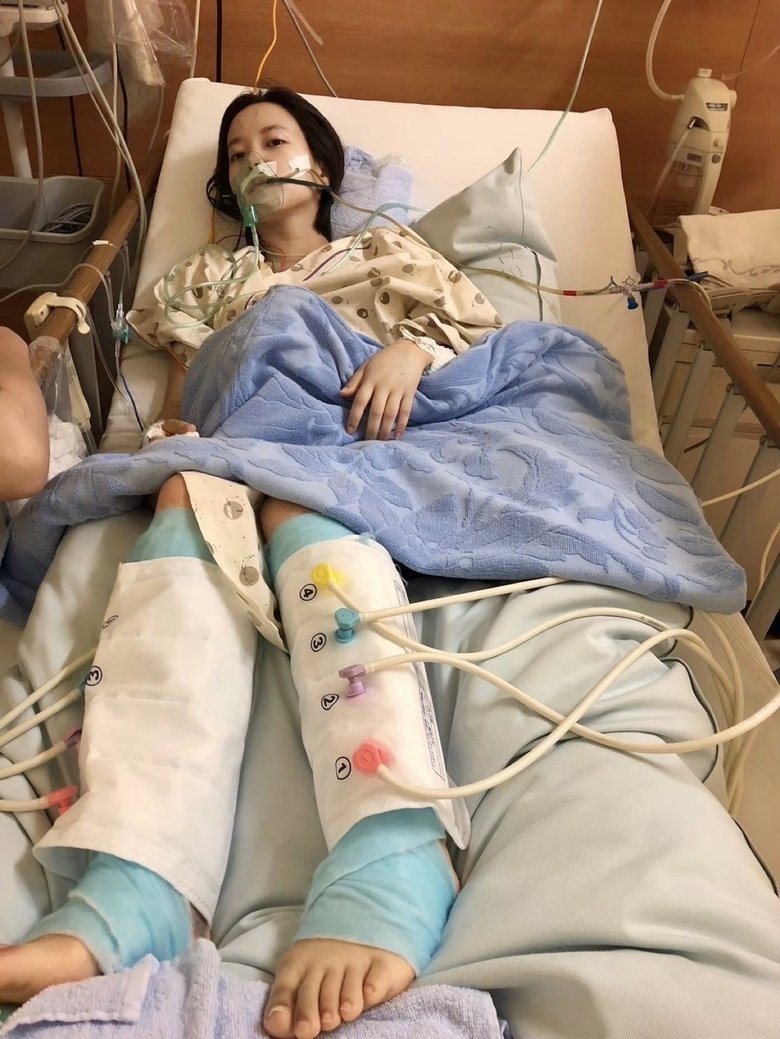 交通事故で瀕死の重症を負った鹿乃さん。ICUから一般病棟に移ったころ