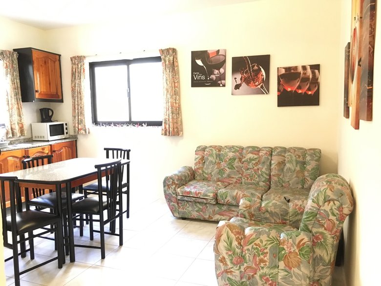 ▲稲富さん一家が滞在していた語学学校のフラット。基本的な家具や家電、調理器具、掃除用具は揃っている