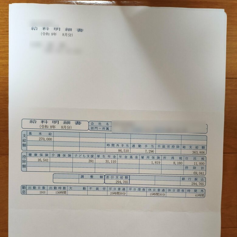 現在の職場の給与明細