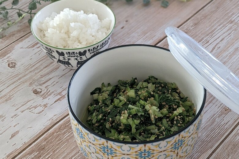 【アレンジメニュー3】菜めしのもとだけ作っておいて、後でご飯に混ぜたり、ちょこっとのせたりしても