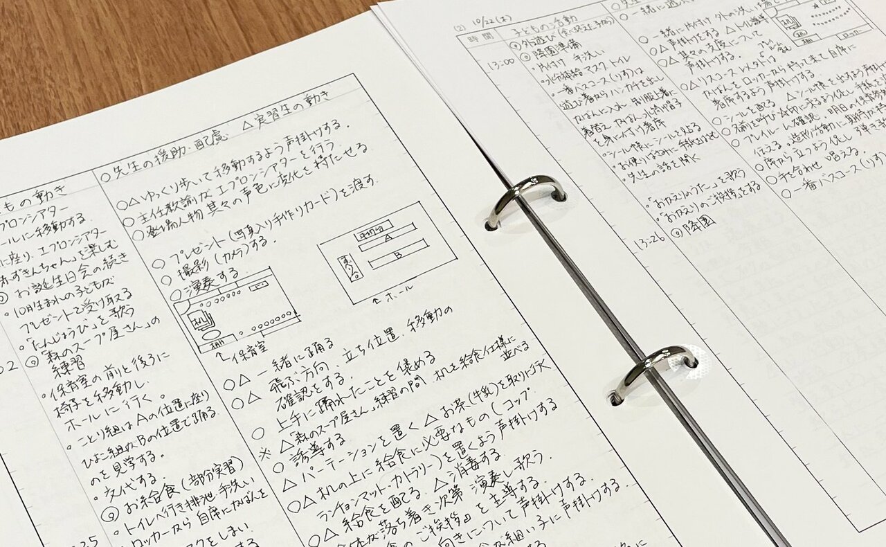 水野真紀さんが書いた幼稚園の教育実習ノート