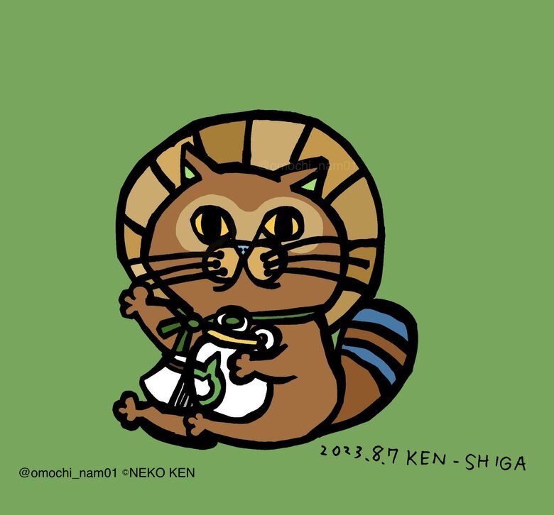 縁起物のたぬきの置き物が有名な滋賀県！！ たぬきネコさんだよ～！！（なみそさんのXの投稿より）