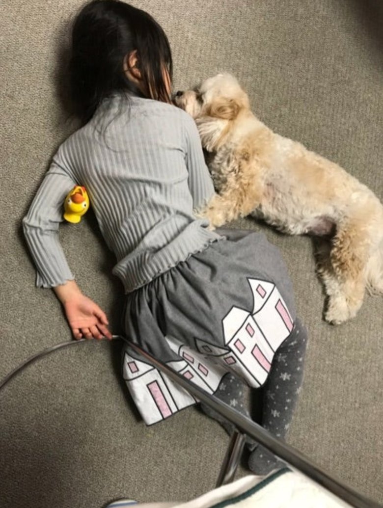 すくすくと育ち今やスラリと手足の長い娘さん。愛犬とも仲良し