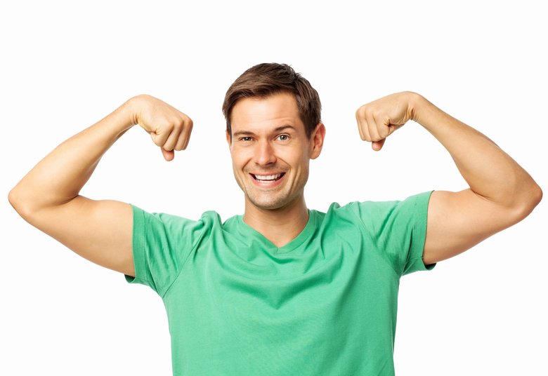 Man Smiling White Flexing Muscles