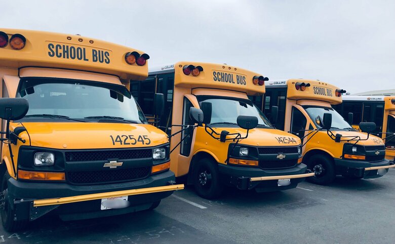 大原さんの勤務先のバス会社が所有するスクールバス。大原さんは現在ミニバスの運転を担当している