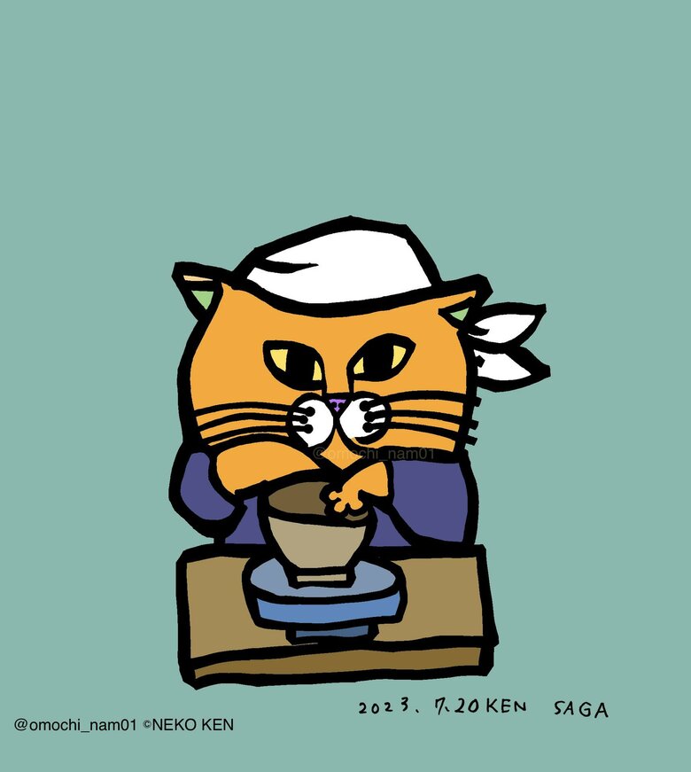 有田焼が有名な佐賀県！！ こねこねする、ねこの陶芸家さんだよ！！  目が職人の目だ…！！（なみそさんのXの投稿より）