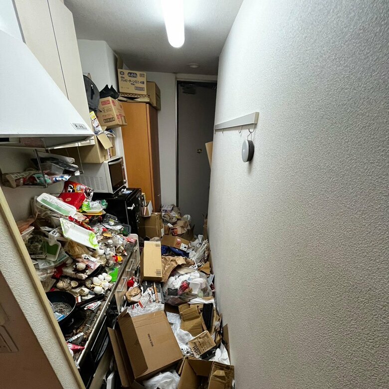 キッチンまで物が溢れている