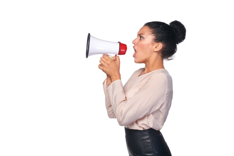 Woman hold loudspeaker