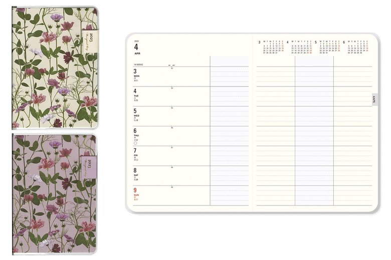 ダイゴーのダイアリー「MILL」の「項目分け」タイプ。こちらは日比谷花壇とコラボした手帳