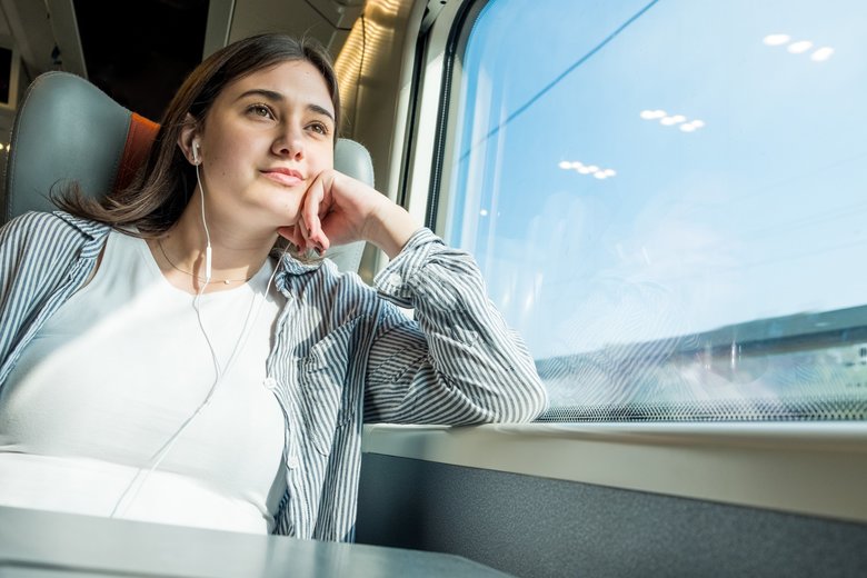 Young Girl Thinking On The Train