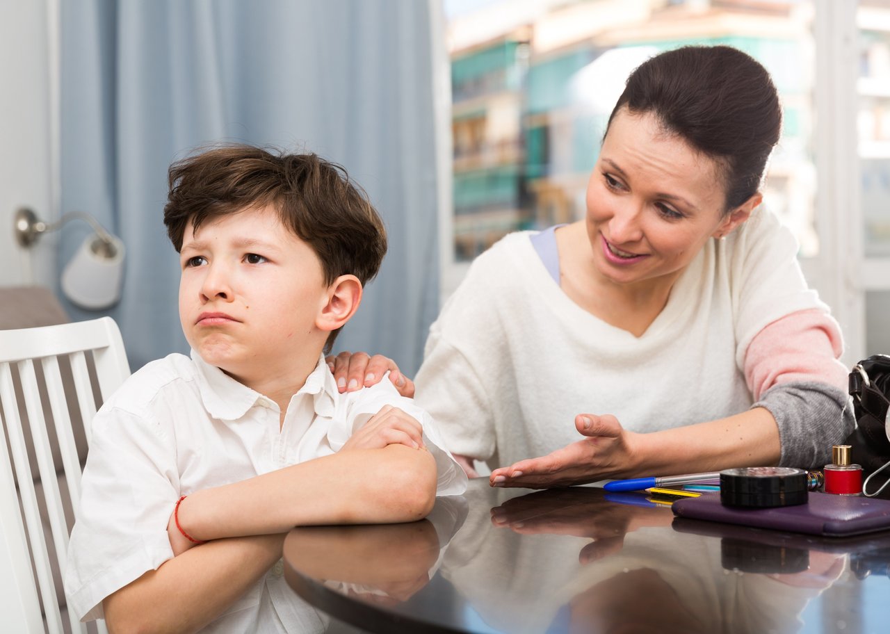 Mom soothing offended tweenager