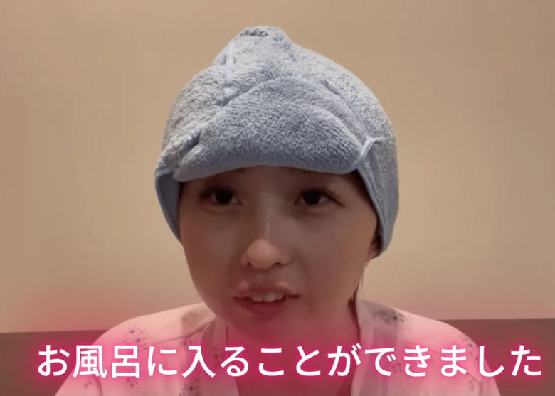 抗がん剤での脱毛後、温泉に入るために母親が作ってくれたタオルキャップ