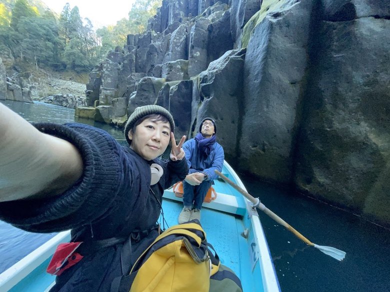 旦那さんとボートにて