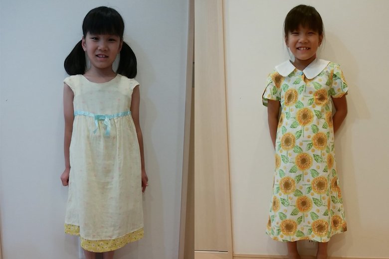 ワンピース作りにハマった低学年の頃。右は小1の夏休みの宿題で作ったワンピース