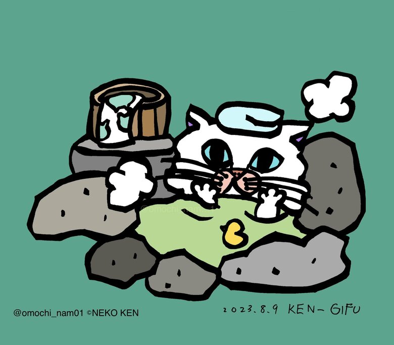 岐阜県！！ 下呂温泉、1度でいいから行ってみたいなぁ！ …という訳で、温泉ネコさんだよ～！！ （なみそさんのXの投稿より）