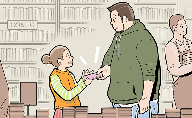 本屋にいる親子
