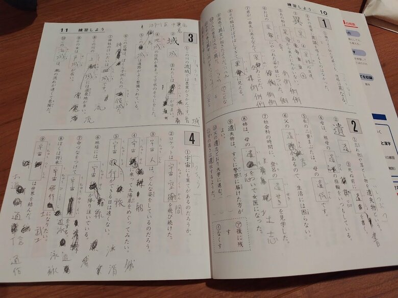 脳腫瘍の手術後、漢字が苦手になり小学6年生のドリルに取り組んでいた