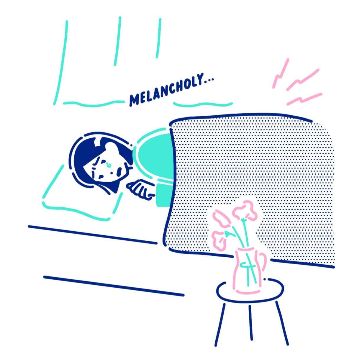 体調不良で伏せっている女性