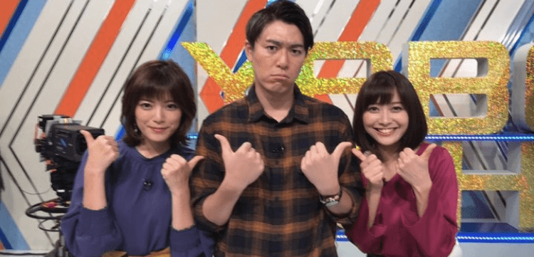 「やべっちF.C.」出演時に三谷アナ（左）、寺川アナ（中央）と