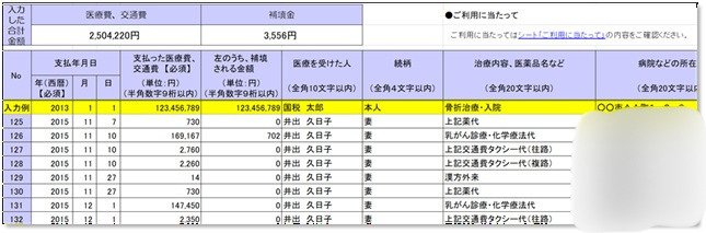 当時かかった医療費の明細