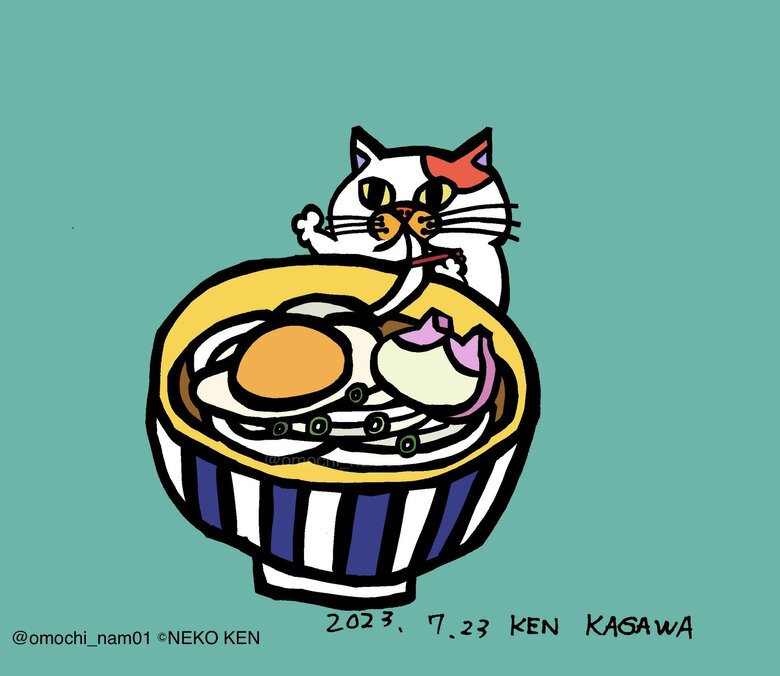 “うどん県” として知られる、香川県！！ うどんネコだよ！！ ハチワレのかまぼこがめんこい。（なみそさんのXの投稿より）