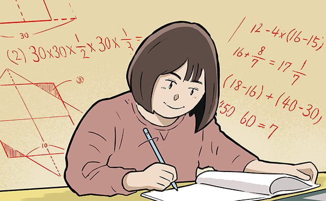 算数の計算をする女の子