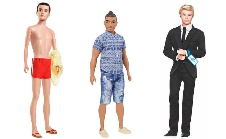 （左から）1961年のケン、2017年のケン、2010年のケン。肌色やヘアスタイルも進化してきた Photographer: Paul Jordan Stylist: Mary Jordan, Zlatan Zukanovic