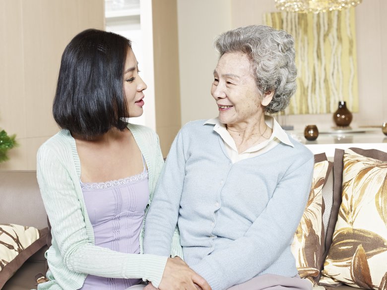 senior mother and adult daughter