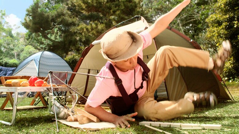 火おこしに失敗して大コケ