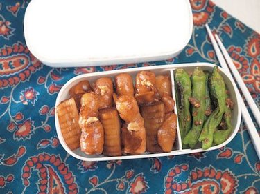 豚ロールと長ネギの煮豚風弁当レシピ